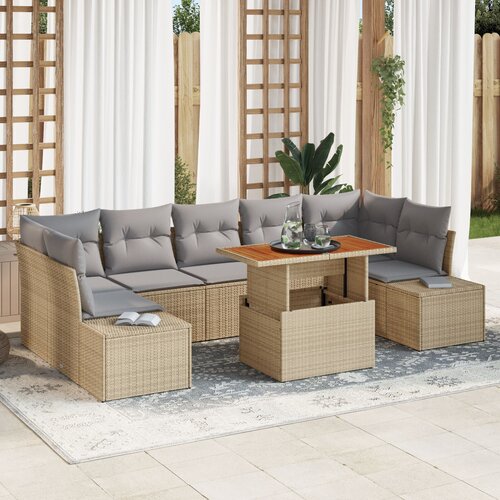 VidaXL Vrtna sofa set Set 8 Naravna bež, siva Poli ratan, kaljeno steklo Slike
