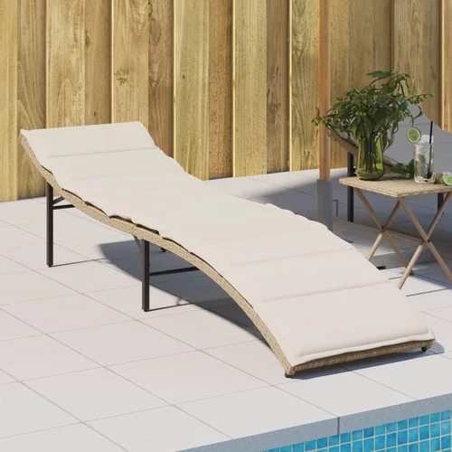  Ležaljka za sunčanje s jastukom bež 55 x 199 x 50 cm poliratan