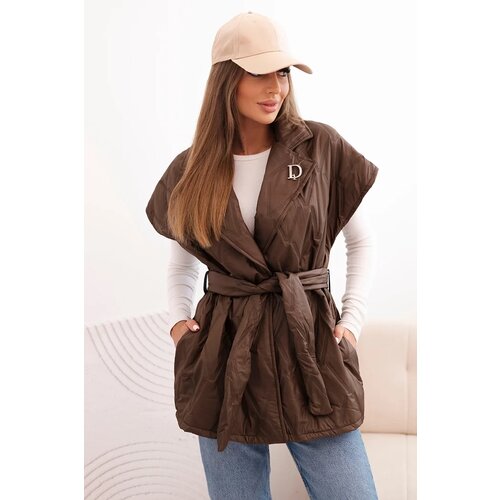 Kesi Włoski Women&amp;#039;s quilted vest with a belt and wide collar brown Slike