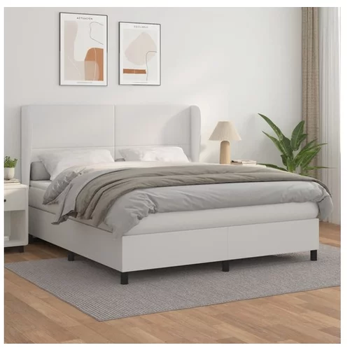  Box spring postelja z vzmetnico bel 160x200 cm umetno usnje