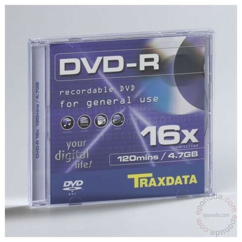Traxdata DVD-R, Kapacitet 4,7 GB, Brzina 16x, 1 kom box disk Slike