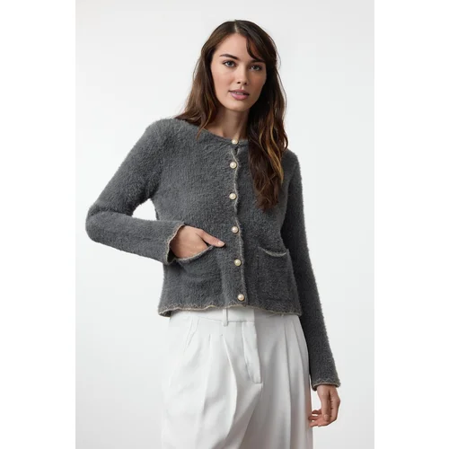 Trendyol Anthracite Fuzzy Knitted Cardigan