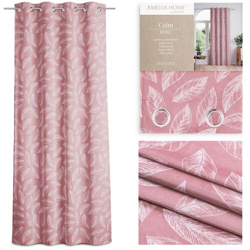  Curtain CALM color pink printed theme vegetable style classic silver silver metal eyelets velvet 140x250 AmeliaHome Cijene