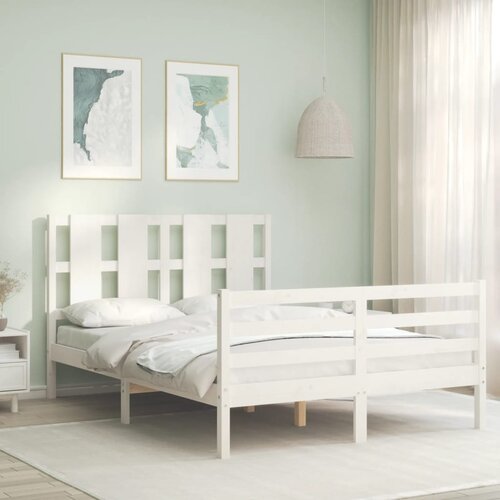 VidaXL Okvir kreveta s uzglavljem bijeli 4FT mali bračni masivno drvo Slike