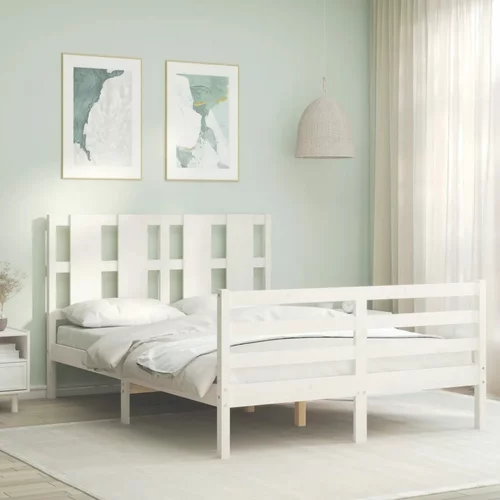 vidaXL Okvir kreveta s uzglavljem bijeli 4FT mali bračni masivno drvo
