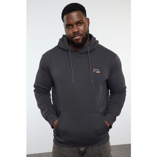 Trendyol Plus Size Anthracite Regular/Normal Cut Hooded Sweatshirt with Polar Fleece Inside Slike