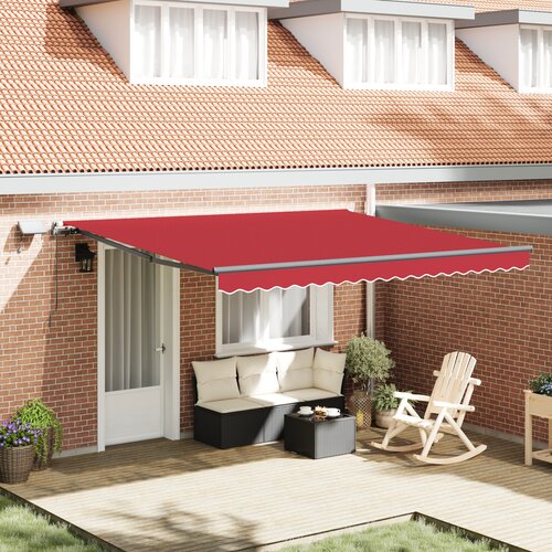 VidaXL Ročna retractibilna tenda z LED, rdeča 400x350 cm, Zamenjava tenda za okvir 4x3,5 m, rdeča Slike