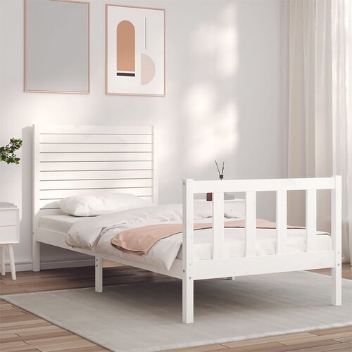 VidaXL Posteljni okvir z vzglavjem bel 100x200 cm trden les Slike