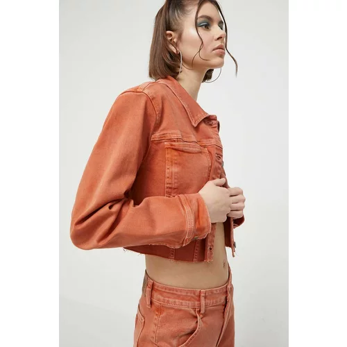GUESS Originals Jeans jakna ženska, oranžna barva