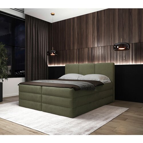 MID.YOU POSTELJA BOXSPRING 160 cm x 200 cm , les, tekstil, leseni material zelena Cene