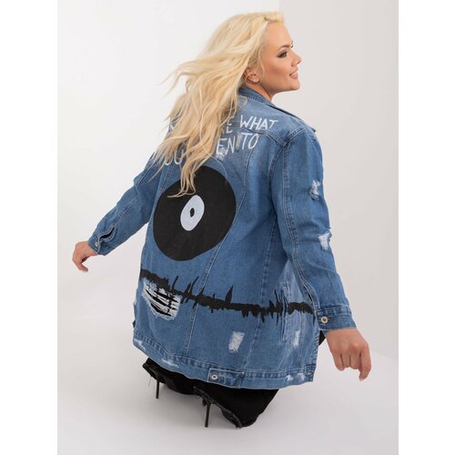 Fashion Hunters Blue plus size denim jacket with lettering Slike