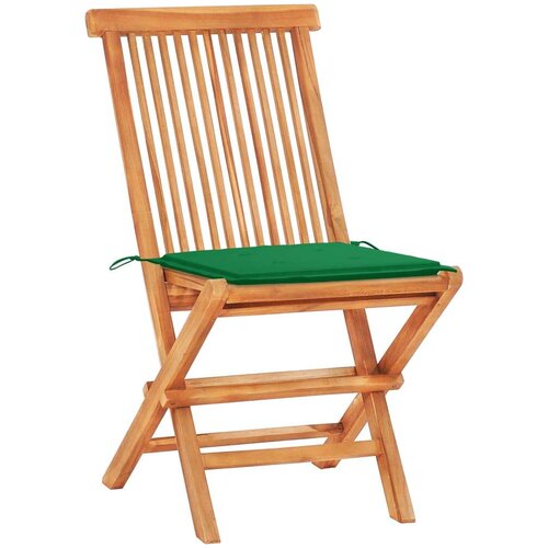 VidaXL 3-dijelni bistro set sa zelenim jastucima od masivne tikovine Slike