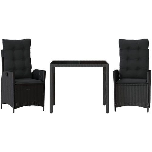  3-dijelni vrtni blagovaonski set s jastucima od poliratana crni Crna 90 cm table length Slike