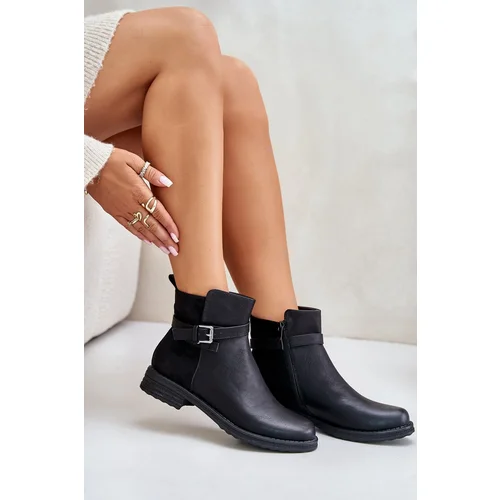 PE1 Insulated Ankle Boots On Flat Heel With Strap Black Sabamessa