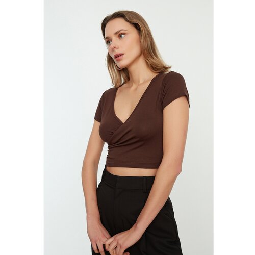 Trendyol Brown Super Crop Knitted Blouse Slike