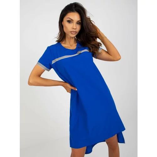 Fashion Hunters Dark blue asymmetrical dress with short sleeves