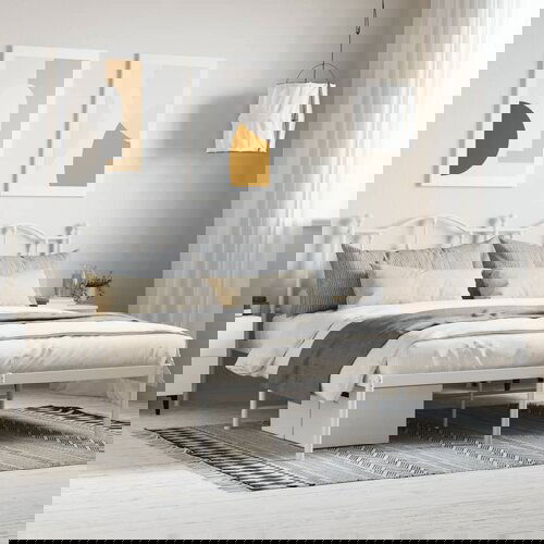 VidaXL Kovinski posteljni okvir z vzglavjem bel 160x200 cm Slike
