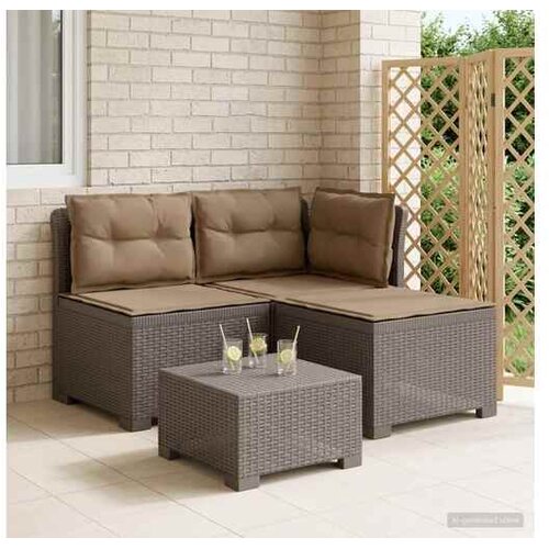 vidaXL Dvosjedni vrtni sofa s jastucima u ratan izgledu 3-sjedalo PP - Svjetlosiva Sofa + srednji + kutni s taupe jastučićem i jastučić Cene