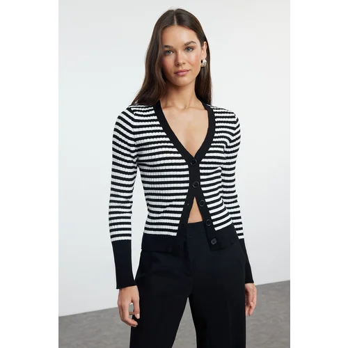 Trendyol Black Striped Knitwear Cardigan