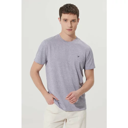 AC&Co / Altınyıldız Classics Men's Purple-white Easy to Iron Slim Fit Slim Fit Crewneck Jacquard Short Sleeved T-Shirt.