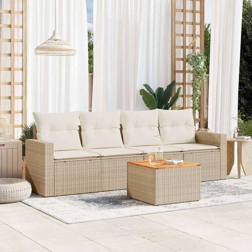VidaXL 5-dijelni vrtni set sofa s jastucima bež od poliratana Slike