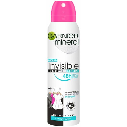 Garnier mineral invisible black, white & colors dezodorans u spreju cotton 150 ml Slike