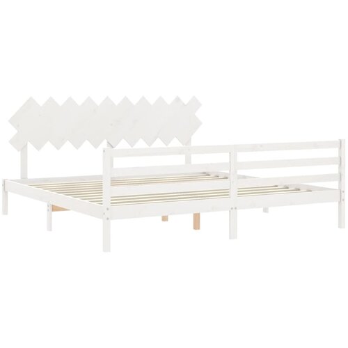  Okvir za krevet s uzglavljem bijeli 200x200 cm od masivnog drva Slike