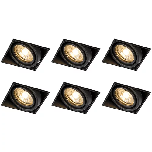 QAZQA Komplet 6 vgradnih reflektorjev črne barve GU10 z možnostjo nagiba brez okraskov - Oneon