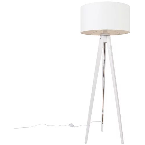 QAZQA Sodobna stojalo za talno svetilko bela z belim senčilom 50 cm - Tripod Classic