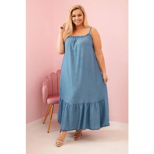 Kesi Włoski Plus Size women&amp;#039;s dress with straps and ruffle denim Slike