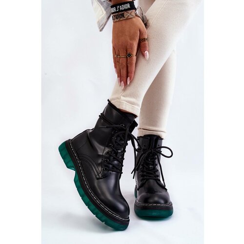 Kesi Women's Lace Up Boots With Green Sole Black Trinah Slike