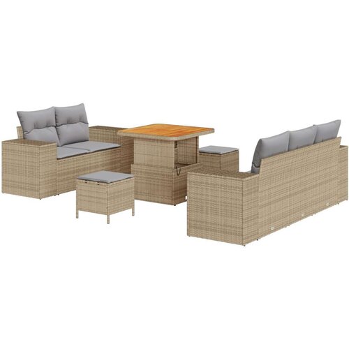  Set vrtnih sofa od 8 dijelova s jastučićima bež poli ratan akacija  3-dijelni set vrtnih blagovaonica s jastučićima bež poli rat Cijene