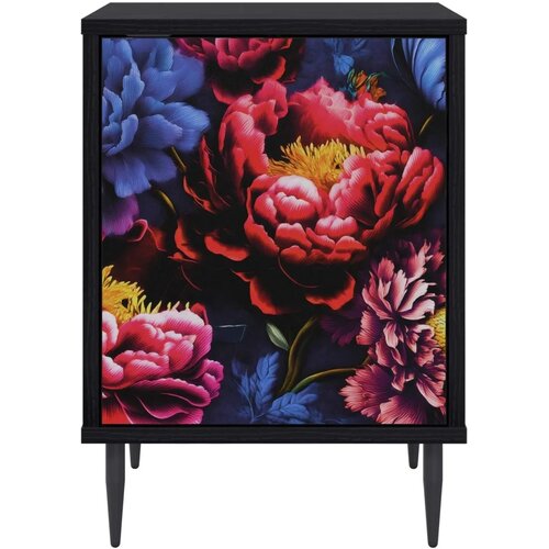  Noćni ormar KIEL Crni hrast 36 x 33 x 51 cm Konstruirano drvo - Tamni cvjetni uzorak 1 Slike