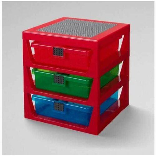 Lego polica sa 3 fioke i podloga za gradnju -crvena Slike