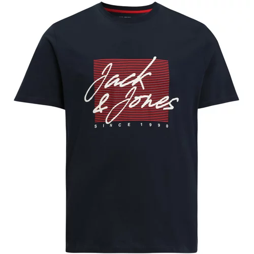 Jack & Jones Plus Majica 'ZURI' mornarska / živo rdeča / bela
