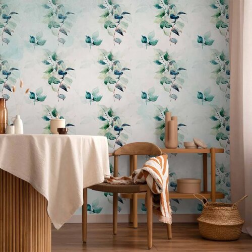  Foto tapeta - Mint nature - uniform pattern in floral motif with green leaves 200x140 Cene