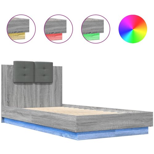 Maison Chic Posteljni okvir - Enojna postelja - Postelja za odrasle z vzglavjem in LED siva sonoma 90x190 cm, (21696698) Slike