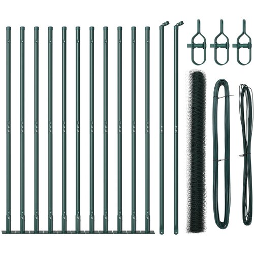 VidaXL heksagonalna ograja Zelena 1.6x25 m Jeklo, ograjni stebri s podstavki 13 kos &amp;Oslash;32mm 88.5cm Galvanizirano jeklo Slike