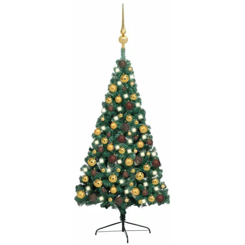  Umjetna polovica božićnog drvca LED s kuglicama zelena 150 cm