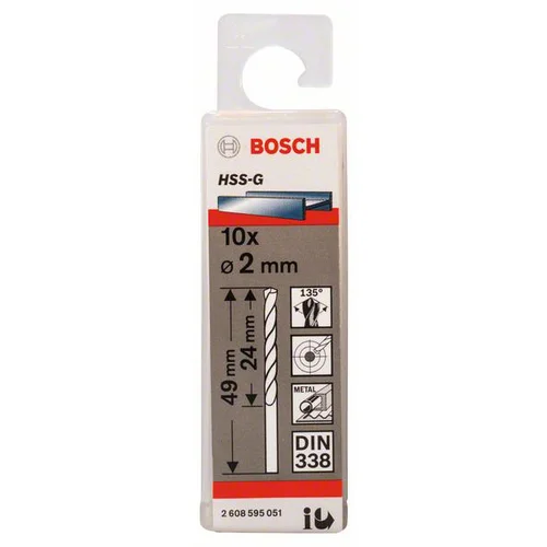 Bosch 2 Metal Drill Bits HSS-G 2,0x24x49mm