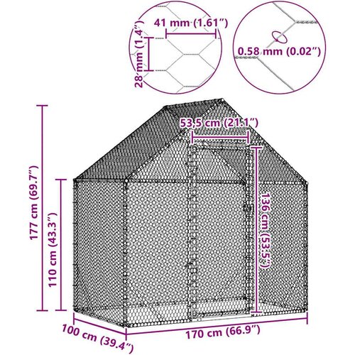vidaXL Kavez za piliće Srebrno 170 x 100 x 177 cm Cinkani čelik Cijene