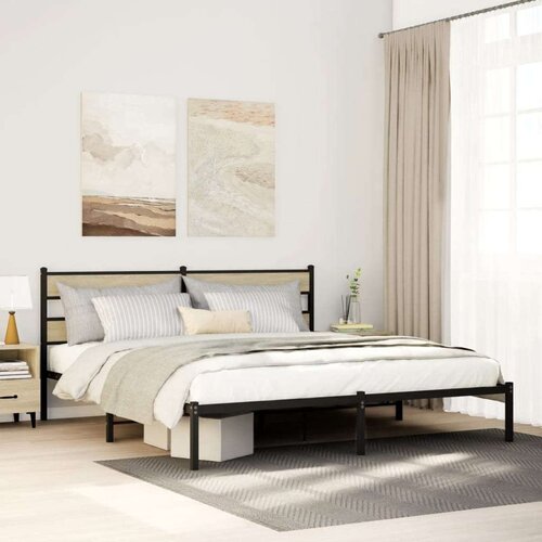 Metalni Kovinski posteljni okvir brez vzmetnice sonoma hrast 193x203 cm, (21608622) Slike