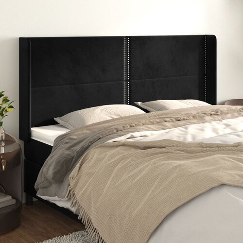  Uzglavlje s u&amp;scaron;ima crno 183x16x118/128 cm bar&amp;scaron;unasto Slike