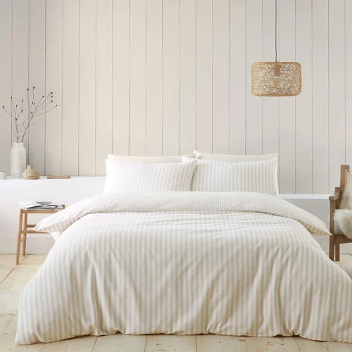 Catherine Lansfield Bež/kremno bela flanelna posteljnina za zakonsko posteljo 200x200 cm –