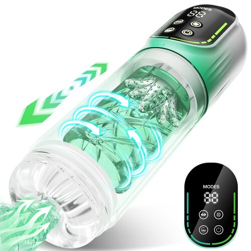 SuperLove 5in1 Powerful Sucking, Licking, Thrusting, Rotating &amp;amp; Vibrating Masturbator Green Slike