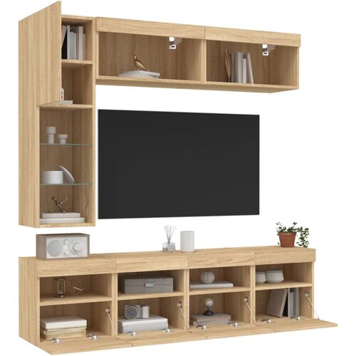 vidaXL Stenske TV omarice z LED lučkami 7 kosov sonoma hrast Cene
