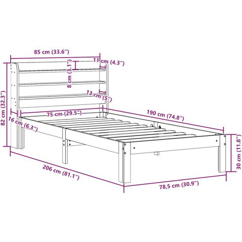 VidaXL Okvir kreveta s uzglavljem bijeli 75x190 cm od borovine Slike