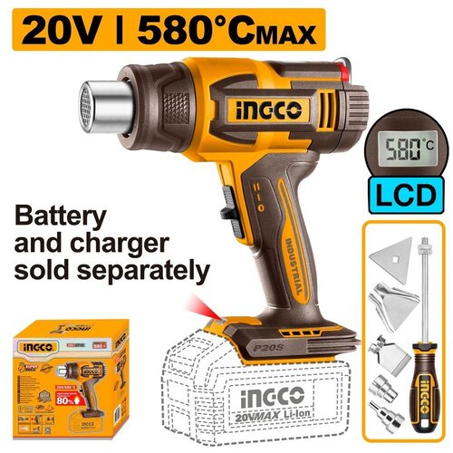 Ingco HGLI2058 Akumulatorski fen za vreo vazduh 580C LCD, solo Slike