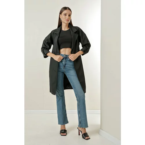 By Saygı Double Breasted Collar Waist Belted Lined Trench Coat