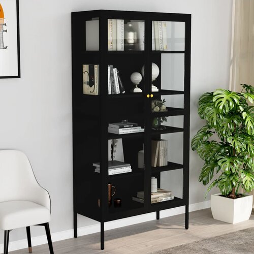 The Living Store Razstavna omarica črna 90x40x180 cm jeklo in kaljeno steklo - Razstavna Omarica, (21430765) Slike